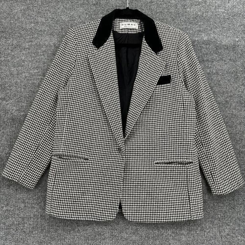 Vintage Dumas Womens Houndstooth Blazer Jacket Womens Medium Black White Lined